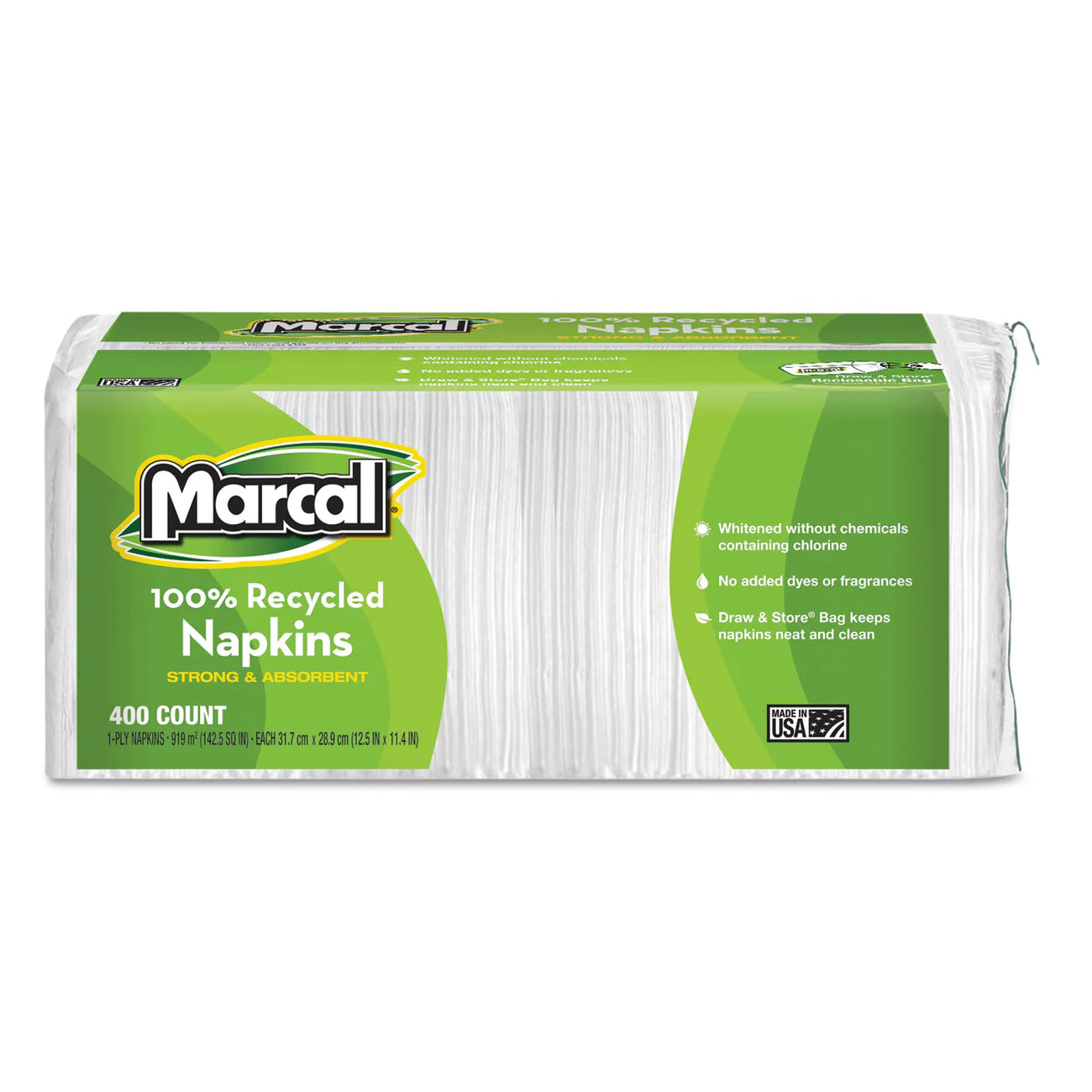 Marcal® 100% Recycled Luncheon Napkins, 11.4 x 12.5, White, 400/Pack, 6PK/CT (MRC6506) - A1 Bulk Supply