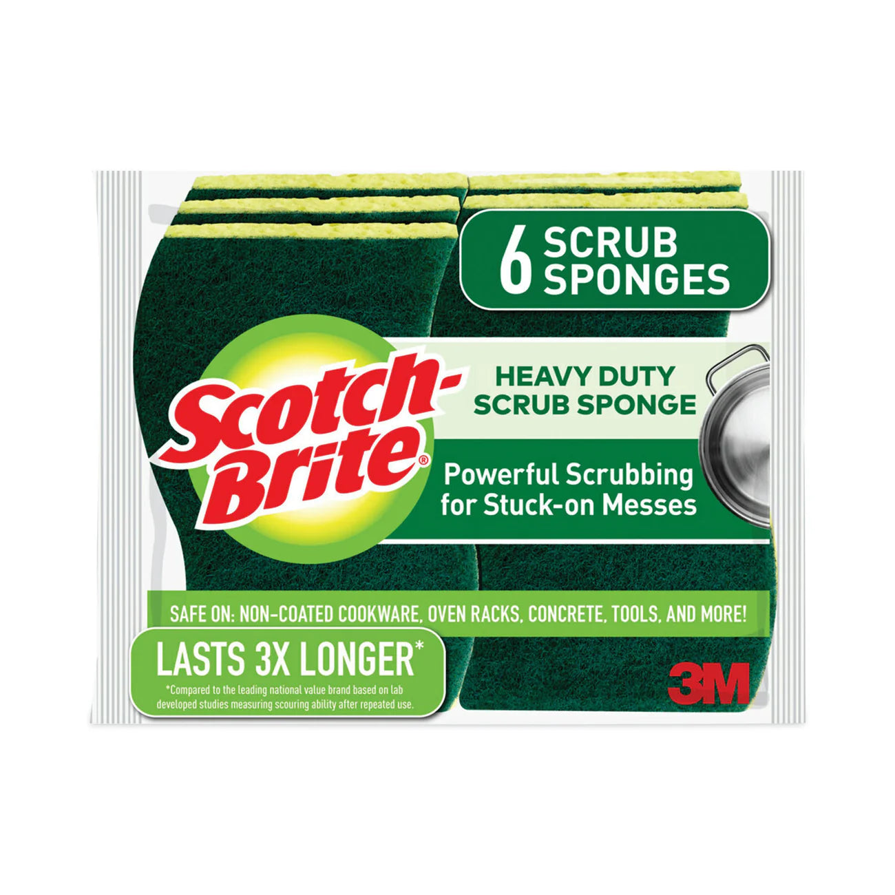 Scotch-Brite® Scotch-Brite® Heavy-Duty Scrub Sponge, 4.5 x 2.7, 0.6" Thick, Yellow/Green, 6/Pack (MMM426) - A1 Bulk Supply