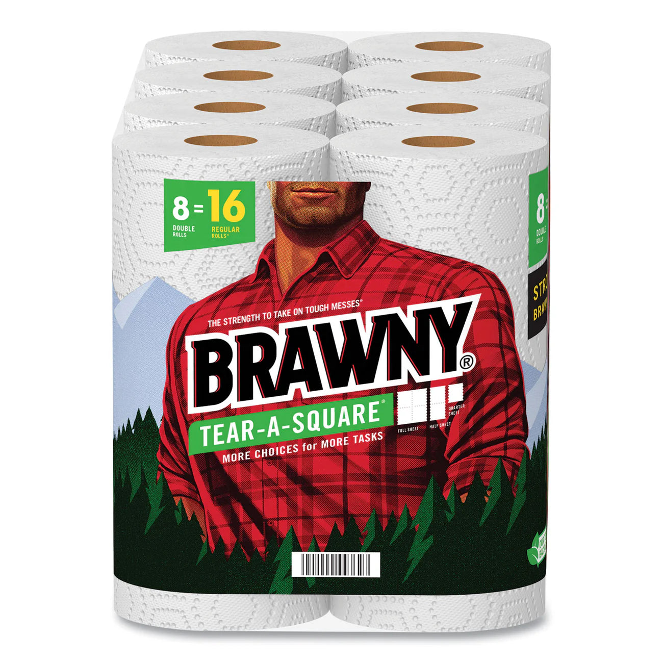 Brawny® Tear-A-Square Perforated Kitchen Double Roll Towels, 2-Ply, 11 x 11, White, 120 Sheets/Roll, 8 Rolls/Pack, 2 Packs/Carton (GPC4437250) - A1 Bulk Supply