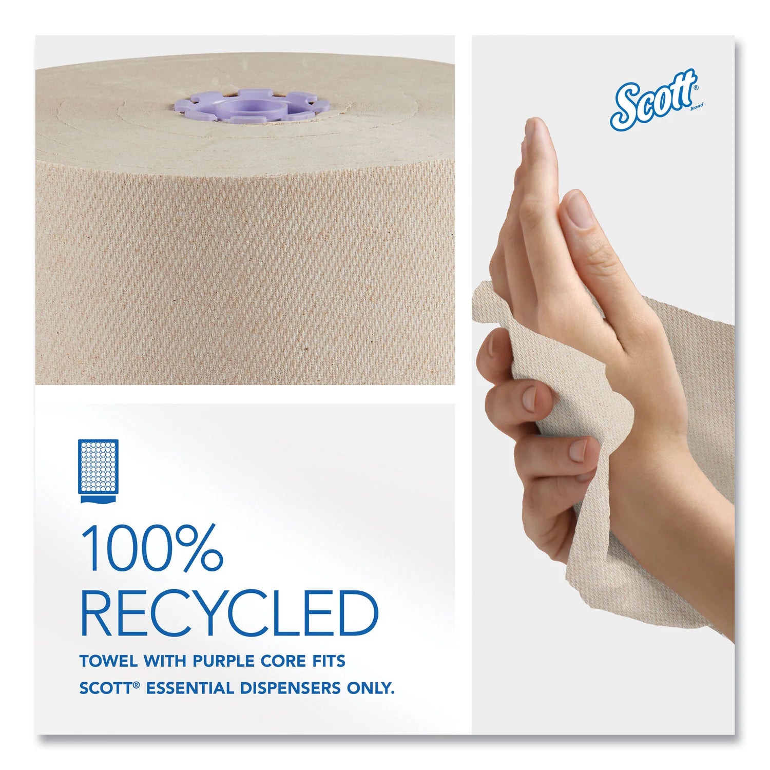 Scott® Essential 100% Recycled Fiber Hard Roll Towel, 1-Ply, 8" x 700 ft, 1.75" Core, Brown, 6 Rolls/Carton (KCC54038) - A1 Bulk Supply