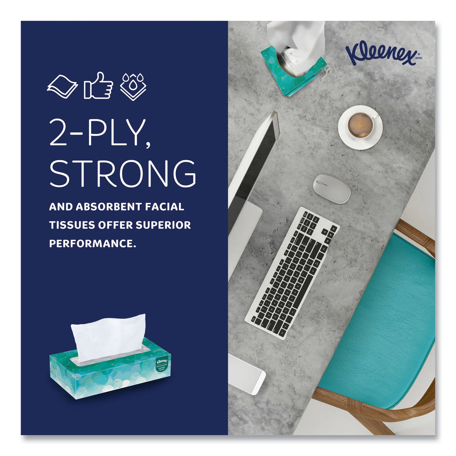 Kleenex® Professional Facial Tissue for Business (21400), Flat Tissue Boxes, 36 Boxes / Case, 100 Tissues / Box, 3,600 Tissues / Case (KIM21400) - A1 Bulk Supply